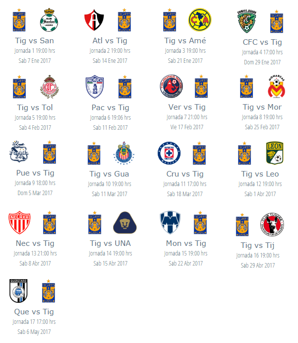 Calendario de Tigres UANL Clausura 2017 futbol mexicano